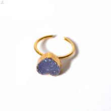 Natural Heart Open Crystal Druzy Raw Stone Ring